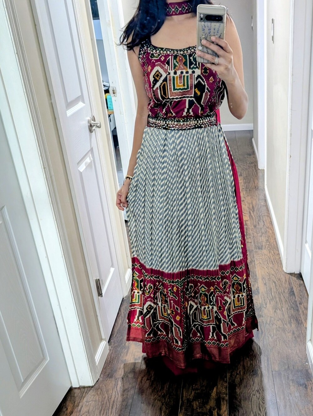 Patola Print Indian Dress With Pants & Dupatta